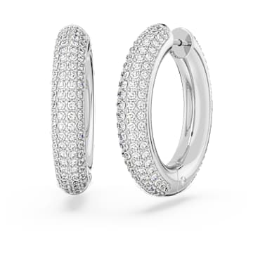Kruhové náušnice Dextera, Střední, Bílá, Pokoveno rhodiem - Swarovski, 5651392