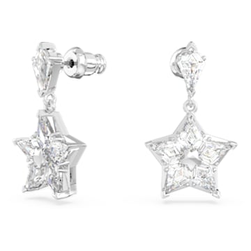 Stella 水滴形耳环, 风筝型切割, 星星, 白色, 镀铑 - Swarovski, 5652002