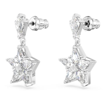 Stella drop earrings, Kite cut, Star, White, Rhodium plated - Swarovski, 5652002