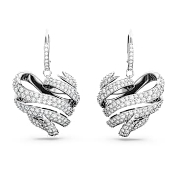 Volta bedugós fülbevaló, Szív, Fehér, Ródium bevonattal - Swarovski, 5652029