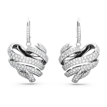 Volta stud earrings, Heart, White, Rhodium plated - Swarovski, 5652029