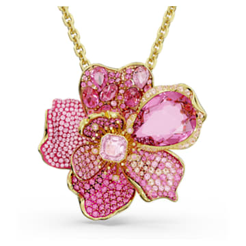 Florere pendant and brooch, Pavé, Flower, Pink, Gold-tone plated - Swarovski, 5652068