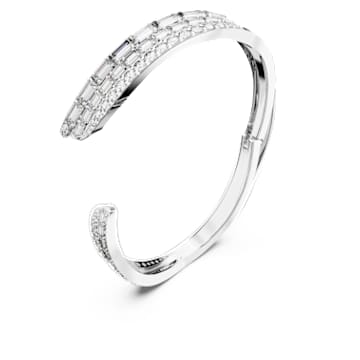 Hyperbola bangle, Carbon neutral zirconia, Mixed cuts, White, Rhodium plated - Swarovski, 5652089