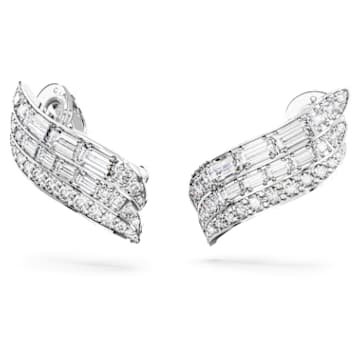 Hyperbola earrings, Carbon neutral zirconia, Mixed cuts, White, Rhodium plated - Swarovski, 5652102