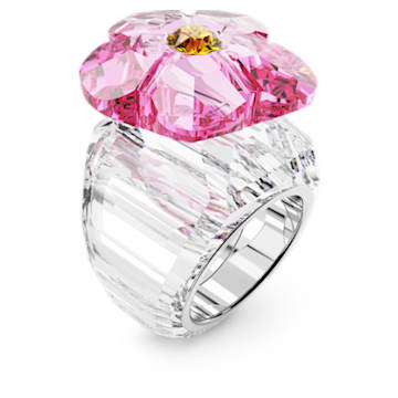 Florere cocktail ring, Flower, Pink, Rhodium plated - Swarovski, 5652457