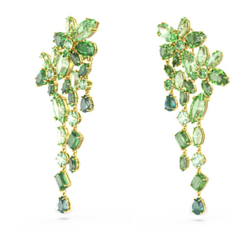 Viseči uhani Gema, Mešani rezi, Zeleni, PVD zlatega odtenka - Swarovski, 5652801