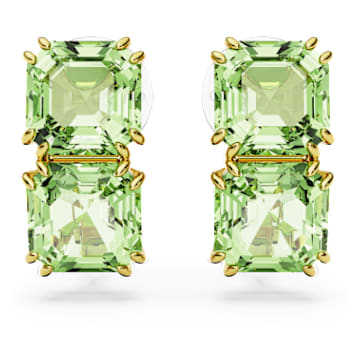Uhani za pripenjanje Millenia, Kvadratni rez, Zeleni, PVD zlatega odtenka - Swarovski, 5654559