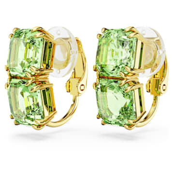 Uhani za pripenjanje Millenia, Kvadratni rez, Zeleni, PVD zlatega odtenka - Swarovski, 5654559