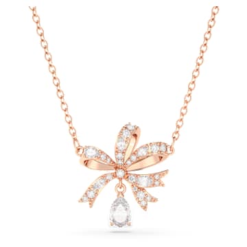 Hyperbola necklace Bow Small White Rose gold tone plated Swarovski