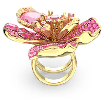 Florere cocktail ring, Pavé, Flower, Pink, Gold-tone plated - Swarovski, 5657282