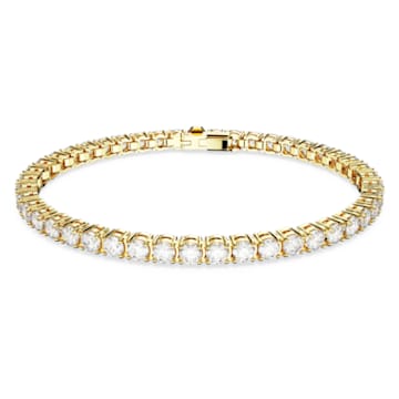 Matrix Tennis bracelet, Round cut, Small, White, Gold-tone plated - Swarovski, 5657663