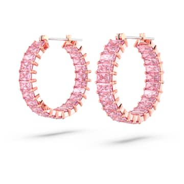 Cercei rotunzi Matrix, Tăietură baghetă, Roz, Placat cu nuanță roz-aurie - Swarovski, 5657726