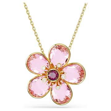 Idyllia necklace, Flower, Pink, Gold-tone plated | Swarovski
