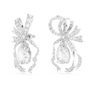 Volta Drop-Ohrhänger, Tropfenschliff, Schleife, Weiß, Rhodiniert - Swarovski, 5657992