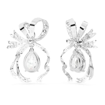 Orecchini pendenti Volta, Taglio Pear, Fiocco, Bianchi, Placcato rodio - Swarovski, 5657992
