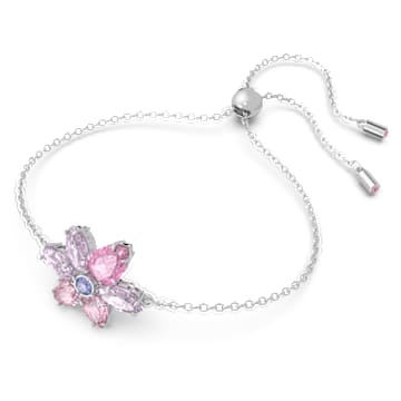 Gema bracelet, Mixed cuts, Flower, Pink, Rhodium plated - Swarovski, 5658396