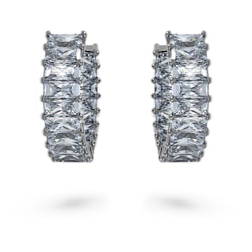Matrix hoop earrings, Baguette cut, Grey, Ruthenium plated - Swarovski, 5658650