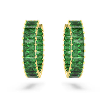 Cercei rotunzi Matrix, Tăietură baghetă, Verde, Placat cu auriu - Swarovski, 5658651