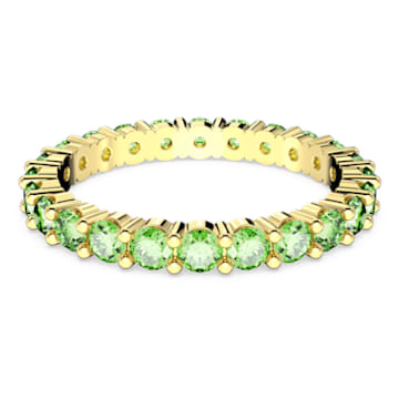 Matrix ring, Round cut, Green, Gold-tone plated by SWAROVSKI