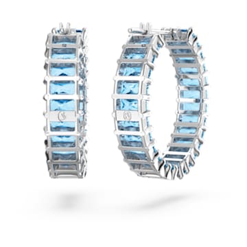 Orecchini a cerchio Matrix, Taglio baguette, Blu, Placcato rodio - Swarovski, 5659037