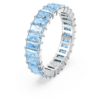 Matrix ring, Baguette cut, Blue, Rhodium plated - Swarovski, 5661907