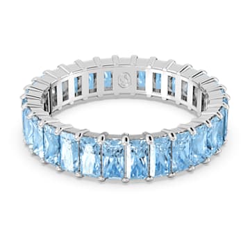 Matrix ring, Baguette cut, Blue, Rhodium plated - Swarovski, 5661908