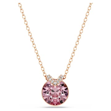 Bella V pendant, Round cut, Pink, 18K rose gold finish | Swarovski
