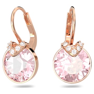 Bella V drop earrings, Round cut, Pink, Rose gold-tone plated