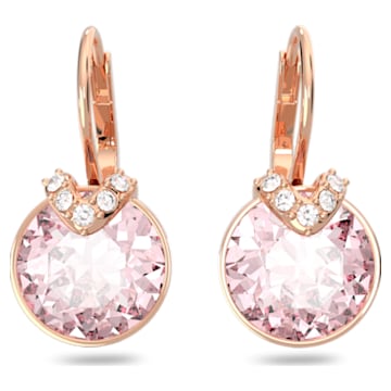 Bella V drop earrings, Round cut, Pink, Rose gold-tone plated - Swarovski, 5662114