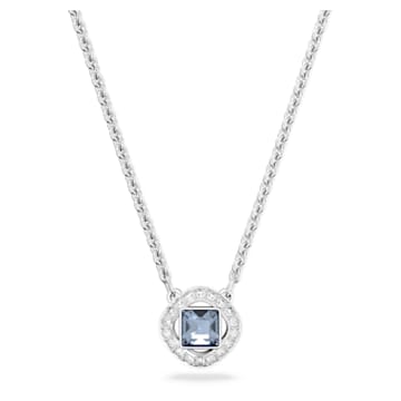Una Angelic necklace, Square cut, Blue, Rhodium plated