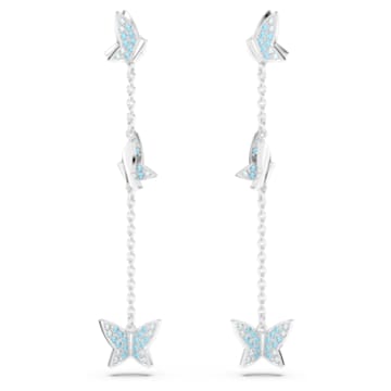 Idyllia Lilia drop earrings, Butterfly, Blue, Rhodium plated