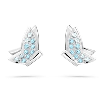 Lilia stud earrings, Butterfly, Blue, Rhodium plated - Swarovski, 5662183