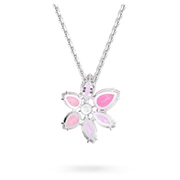 Gema pendant, Mixed cuts, Flower, Pink, Rhodium plated - Swarovski, 5662493