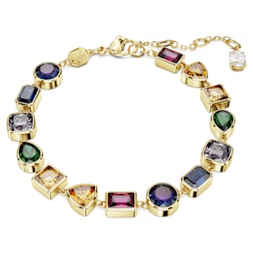 Gema ブレスレット Gema bracelet, Mixed cuts, Green, Gold-tone plated | Swarovski