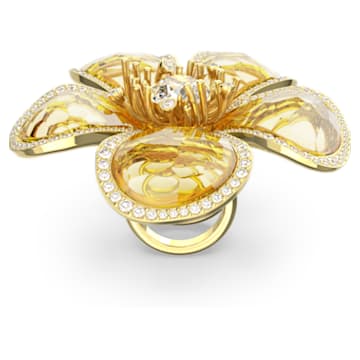Florere cocktail ring, Flower, Yellow, Gold-tone plated - Swarovski, 5663072