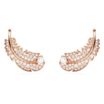 Idyllia stud earrings Feather White Rose gold tone plated Swarovski
