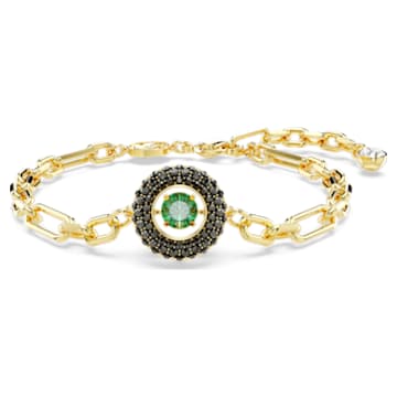 Swarovski Sparkling Dance bracelet, Green, Gold-tone plated 