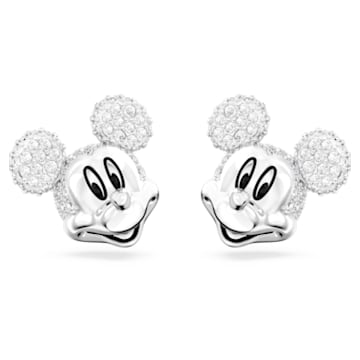 Stud earrings - Metal & diamantés, silver, pearly white & crystal