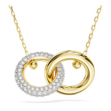 Dextera pendant, Interlocking loop, White, Gold-tone plated