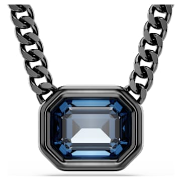 Imber pendant, Octagon cut, Blue, Ruthenium plated | Swarovski