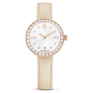 Crystalline wonder watch, Swiss Made, Leather strap, Green, Gold