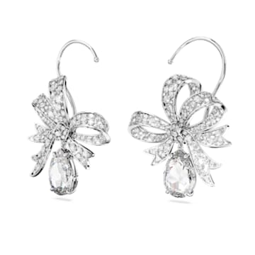 Volta clip earrings, Bow, White, Rhodium plated - Swarovski, 5673117