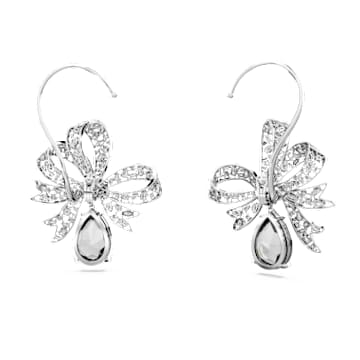 Volta clip oorbellen, Strik, Wit, Rodium toplaag - Swarovski, 5673117