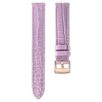 17mm watch strap, Leather with stitching, Purple, Rose gold-tone finish - Swarovski, 5674149