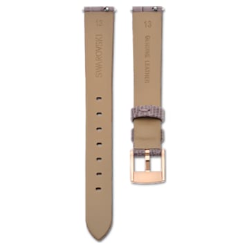 13mm watch strap, Leather with stitching, Gray, Rose gold-tone finish - Swarovski, 5674151