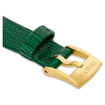 13mm watch strap, Leather with stitching, Green, Gold-tone finish - Swarovski, 5674161