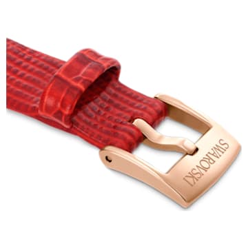 13mm watch strap, Leather with stitching, Red, Rose gold-tone finish - Swarovski, 5674163
