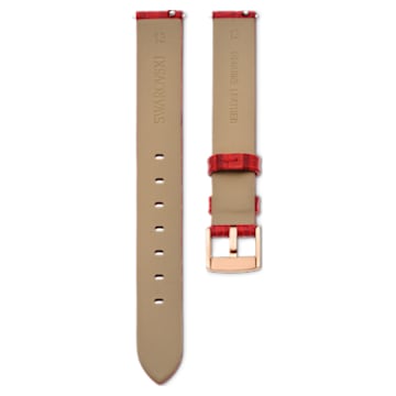 13mm watch strap, Leather with stitching, Red, Rose gold-tone finish - Swarovski, 5674163