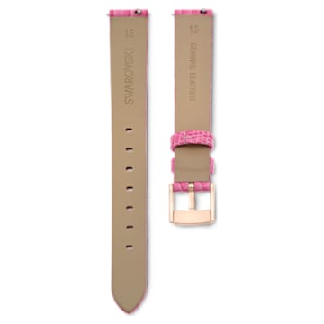 13mm watch strap, Leather with stitching, Pink, Rose gold-tone finish - Swarovski, 5674166
