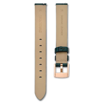 14mm watch strap, Leather with stitching, Green, Rose gold-tone finish - Swarovski, 5674168